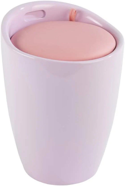 Bathroom stool with laundry basket, storage stool with soft padded seat, white stool for laundry sorting and storage, size 14.2 x 19.9 x 14.2 inches, white, 1-piece set