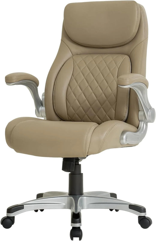 Ergonomic elastic polyurethane leather office chair, high-back modern executive office chair, equipped with 5 adjustable lumbar support cushions, tilting function, and reversible armrests. It is a comfortable home office computer desk chair, in black