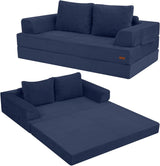 Foldable sofa bed (large size), foldable floor sofa, denim foldable sofa bed as a sleeping mattress, with pillows, boneless sofa, comfortable and relaxing double seat, suitable for living room and bedroom, navy blue color image 3