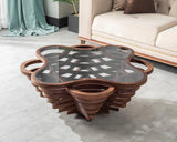 Design a modern coffee table - natural walnut veneer, tempered glass tabletop, layered wave shape, rustic wood, modern living room table, luxurious home and office decoration, central table in the living room. image 4