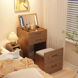 Solid Wood 3 in 1 Vanity Desk with Flip Top Mirror, No Assembly, Compact Vanity with Hidden Chair, Small Makeup Vanity Set with Power Outlet, Dressing Table for Bedroom, White image 4