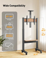 Motorized Mobile TV Stand on Wheels for 37–86 Inch TVs up to 154 lbs, Electric Height Adjustable Rolling TV Stand, VESA 200x200–600x400mm, Wooden Shelf & Panel, PGTVMC26B image 2