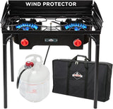 Dual-burner outdoor gas stove | 150,000 British thermal units portable propane stove, with blue flame control, detachable legs, temperature control knob, windproof panel, hose, regulator and storage box image 3
