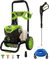 2300 pounds/square inch true brushless electric high-pressure cleaning machine (2.3 gallons/minute), 25 feet hose, quick-connect nozzle, 15°, 24°, 40° soap nozzles and turbine nozzle