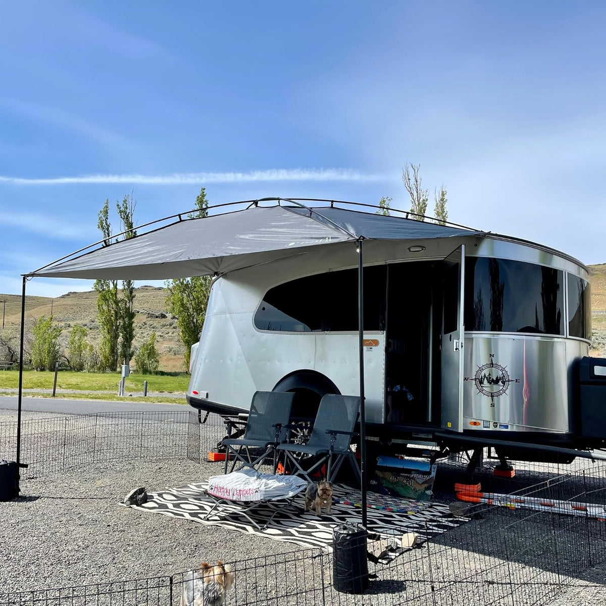 Sunshade portable roof tent, with dimensions of 9 feet by 7 feet, has a large shading area, is lightweight and durable, and is suitable for vehicles such as trucks, SUVs, vans, and camper vans (dark blue)
