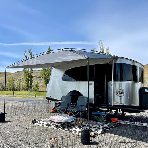 Sunshade portable roof tent, with dimensions of 9 feet by 7 feet, has a large shading area, is lightweight and durable, and is suitable for vehicles such as trucks, SUVs, vans, and camper vans (dark blue)