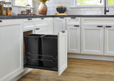 A double pull-out trash can suitable for the bottom of kitchen cabinets, with a capacity of 35 ounces (approximately 0.875 gallons), equipped with a gentle closing sliding mechanism, and in the color of Orison Gray. image 2
