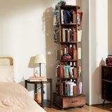 Solid wood rotating bookshelf, 360° display cabinet, with 1 drawer, rotating bookshelf tower with wheels, 72-inch high bookcase suitable for small spaces, rotating bookshelf for home office, walnut finish image 2