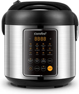 Compact electric rice cooker, 6-in-1 stainless steel multi-functional cooking utensil, slow cooker, steamer, frying pan, heater and warmer, 2-gallon capacity (8 cups cooked, 4 cups uncooked), suitable for brown rice, quinoa and oats, 6 one-button pro image 2