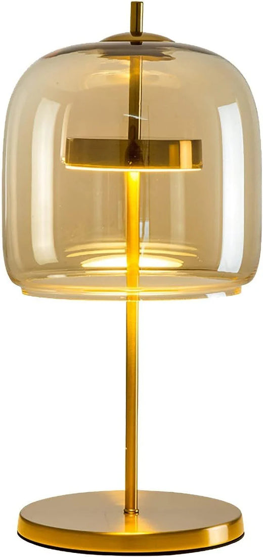 The amber desk lamp, the golden bedside lamp, the round bedside lamp for bedrooms and living rooms with a forged iron base, the glass lampshade and the LED bulb are all fully equipped.