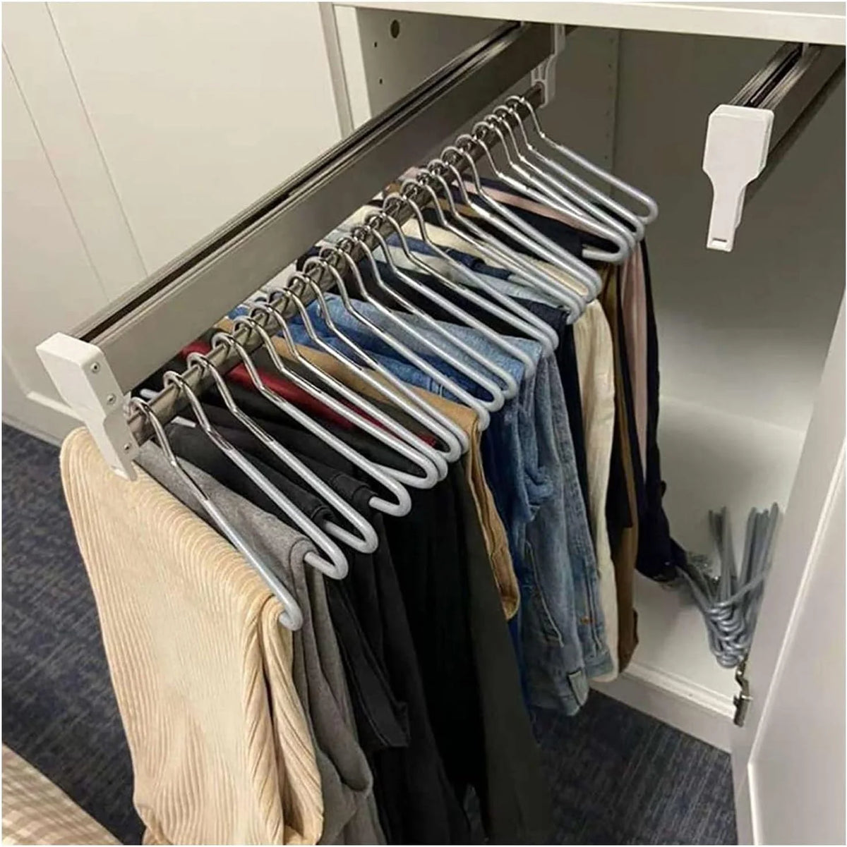 Floor-Standing Solid Wood Rotating Coat Rack，Adjustable Steel Clothes Rail - Extendable 30-80cm Garment Organizer for Closet Storage, Heavy-Duty 25kg Load Capacity, Space-Saving Hanger Rack