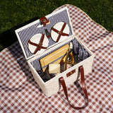 Outdoor picnic basket (with lid and handle), four-person picnic basket (including accessories) picnic equipment set (28-piece set) image 3