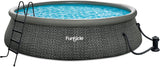 12 Foot by 36 Inch Quickset Round Inflatable Ring Top Outdoor Above Ground Swimming Pool Set with Pump and Cartridge Filter, Dark Herringbone image 2