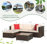 5 Pieces Patio Furniture Sets All Weather Outdoor Sectional Patio Sofa Manual Weaving Wicker Rattan Patio Seating Sofas with Cushion and Glass Table(Beige) image 4