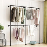 Industrial-style wall-mounted pipe clothes hanger, wall-mounted clothes hanger with double hanging rods, for closet storage (gold) image 2