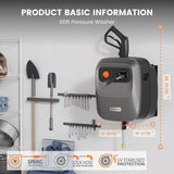 Pressure Washer G20 Pro, 2500 PSI 2.2 GPM, 180° Wall Mounted Power Washer, Auto-retract with 65FT Hose Reel, 5 Nozzles for Floor/Cars/Fences/Patios, Dark Silver image 3