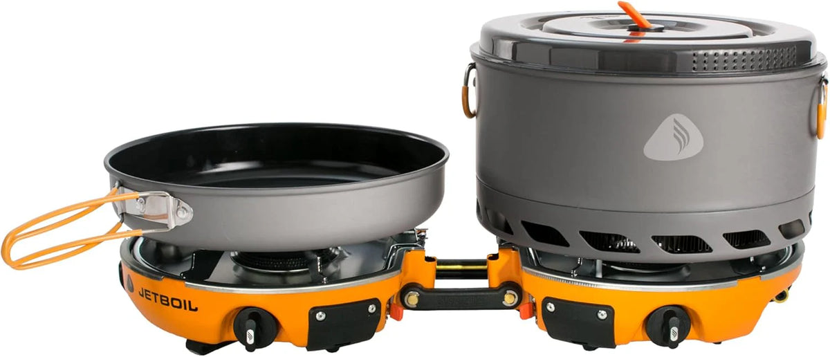 Backpack camping cooking equipment system and camping cooking set, orange color