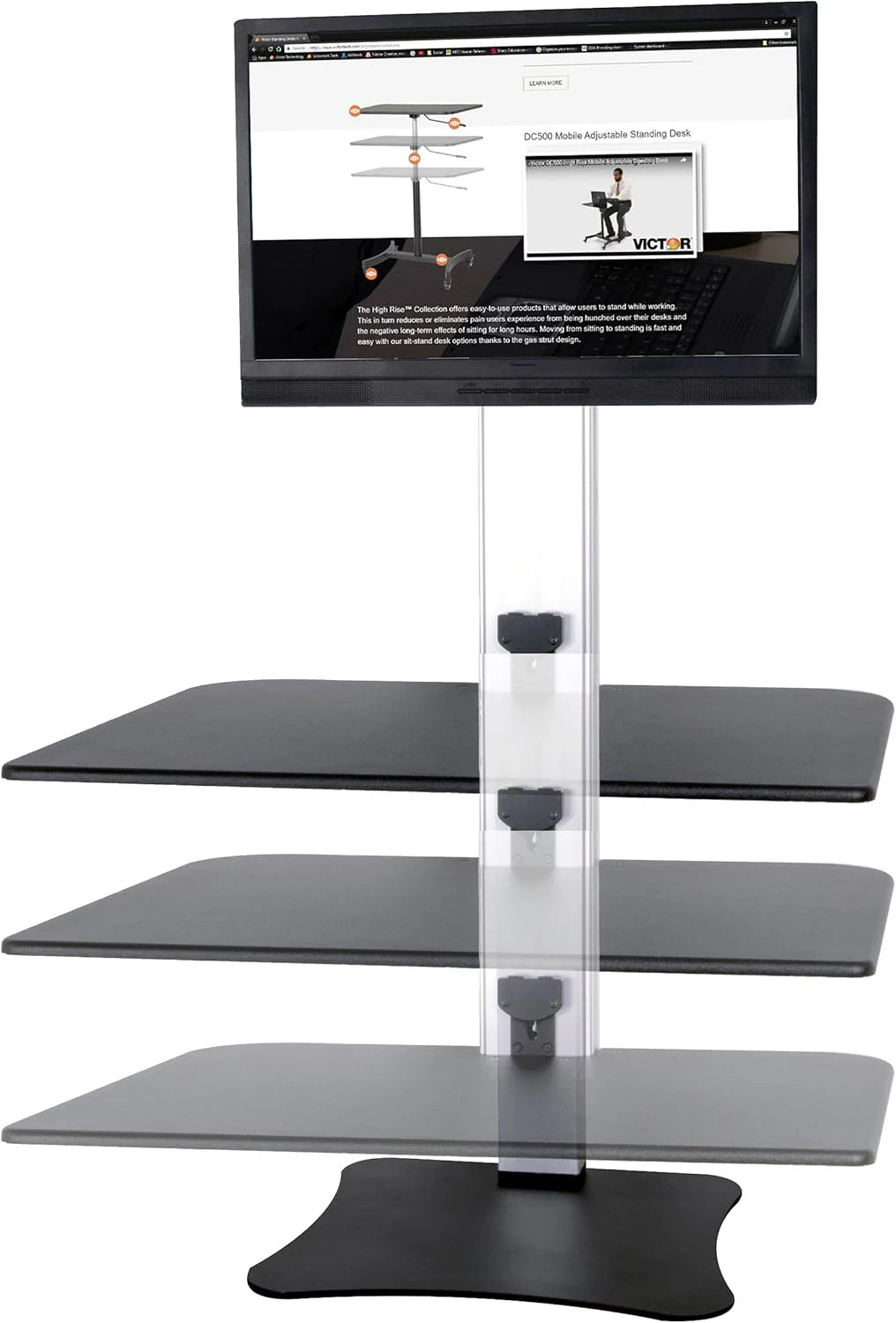High-position electric triple monitor adjustable desk | Sit-stand dual-purpose work desk for three screens | 28-inch wide work surface | Compatible with any standard desktop | Adjustable monitor stand