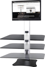 High-position electric triple monitor adjustable desk | Sit-stand dual-purpose work desk for three screens | 28-inch wide work surface | Compatible with any standard desktop | Adjustable monitor stand