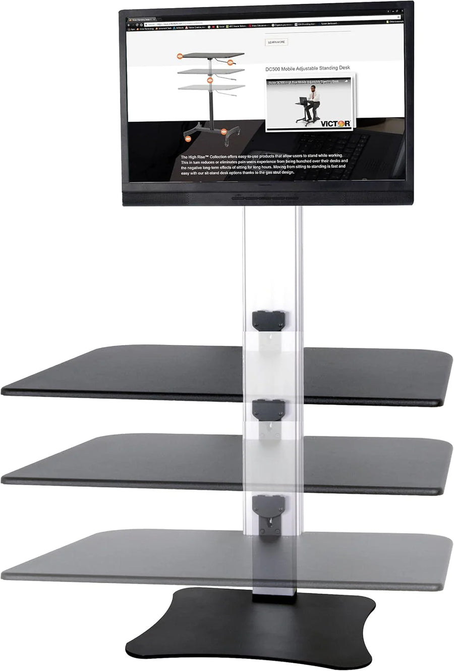 High-position electric triple monitor adjustable desk | Sit-stand dual-purpose work desk for three screens | 28-inch wide work surface | Compatible with any standard desktop | Adjustable monitor stand