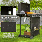 4 1 Burner Propane Gas BBQ Grill, Portable Gas Barbecue Grill with Side Burner, Thermometer, Lid, Side Table, Shelf, Spice Rack, Wheels, Grease Cup for Garden, Black image 2