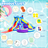 11-in-1 Inflatable Water Slide & Dolphin Bounce House w/2 Long Slides, 19.7 Ft x 13.1 Ft Extra Large Waterslide Climbing Wall w/Small Deeper Pool,Water Cannons,Hoop for Kids Backyard,550W Blower image 4