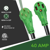 40 Amp 100 Foot RV/EV Extension Cord, NEMA 14-50P/R Heavy Duty Extension Cord with LED Power Indicator and Cord Organizer, Green, image 3