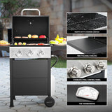 Burner BBQ Propane Gas Grill, Stainless Steel 30,000 BTU Patio Garden Barbecue Grill with Two Foldable Shelves image 2