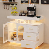 Bar Cabinet Kitchen Storage Cabinet with RGB Light, Human Sensor Design Sideboard Buffet Cabinets, Wood Coffee Bar Table with Shelf Capacity (Black) image 3