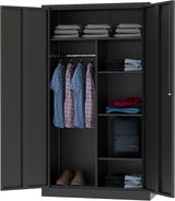 Metal Storage Cabinets Locker with Lock Door, 72'' Clothing Coat Steel Storage Freestanding Wardrobe for Office, Home, School, Employee,Gym,Fire Department (1PC-Black) image 2