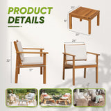 Patio Furniture 4 Piece Outdoor Acacia Wood Patio Conversation Sofa Set with Table & Cushions Porch Furniture for Deck, Balcony, Backyard image 3