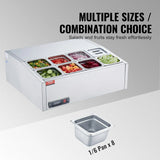 Refrigerated Condiment Prep Station, 135 W Countertop Refrigerated Condiment Station, with 2 1/3 Pans & 4 1/6 Pans, 304 Stainless Body and PC Lid, Sandwich Prep Table with Stainless Guard, ETL image 2