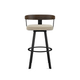 Amisco Lars Wood Swivel Bar Stool with Backrest, Black Frame, 30-in