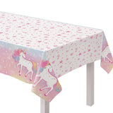 Amscan Unicorn Rectangle Plastic Reusable Table Cover, Pink/White, 54 x 96-in