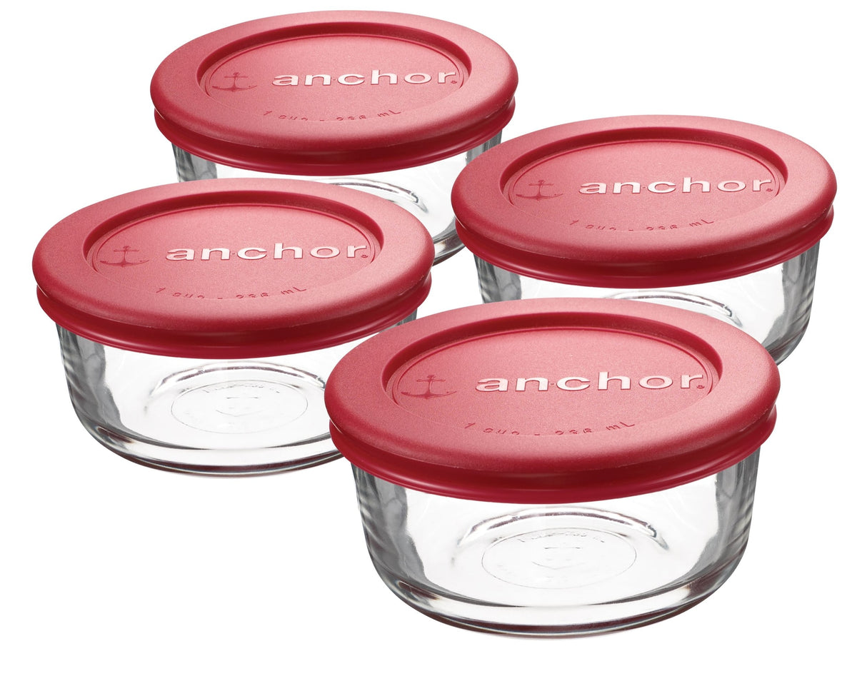 Anchor Hocking Glass Round Storage Containers with Lids, 4 Count