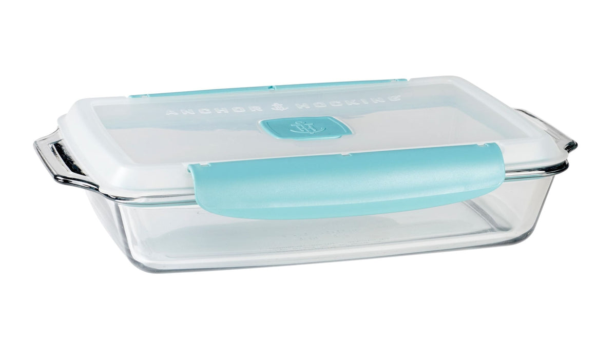 Anchor Hocking Rectangular Glass Bakeware Container with TrueLock Vented Locking Lid, 3-qt