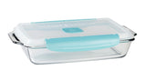 Anchor Hocking Rectangular Glass Bakeware Container with TrueLock Vented Locking Lid, 3-qt