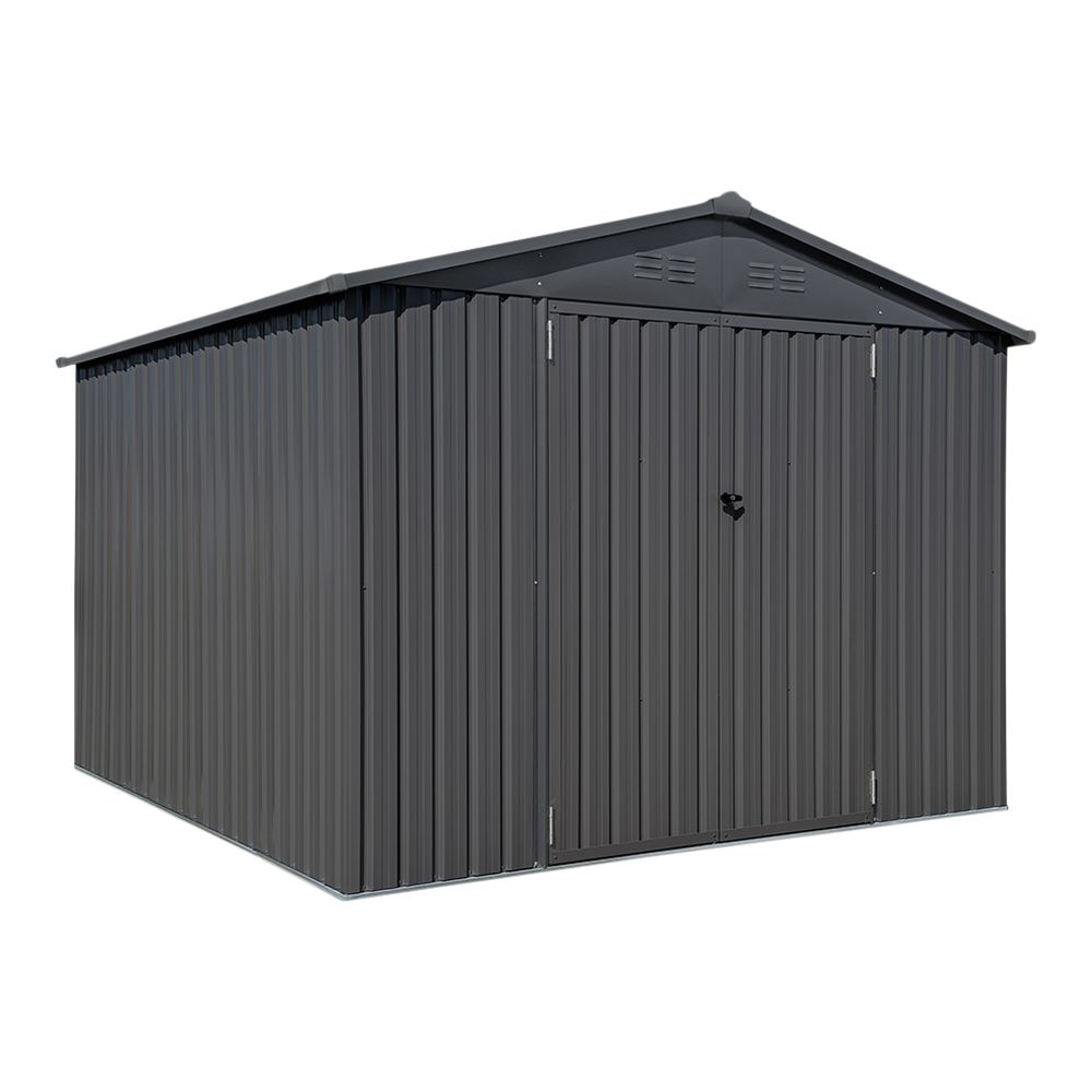 Arrow Double Swing Door Outdoor Metal Storage Shed with Sloped Roof, Charcoal, 10-ft x 10-ft