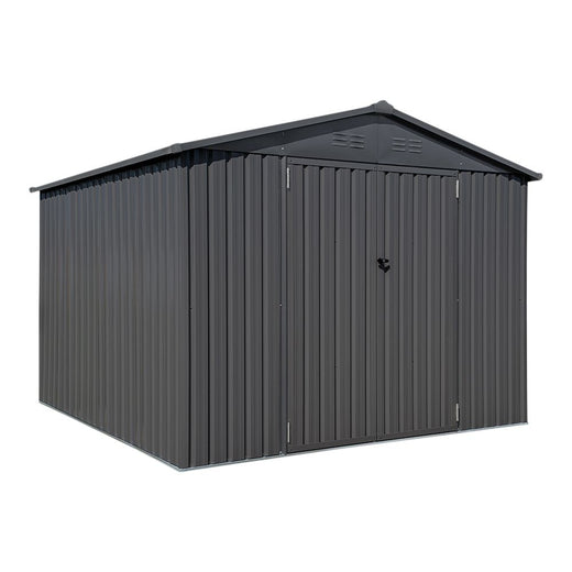 Arrow Double Swing Door Outdoor Metal Storage Shed with Sloped Roof, Charcoal, 10-ft x 10-ft