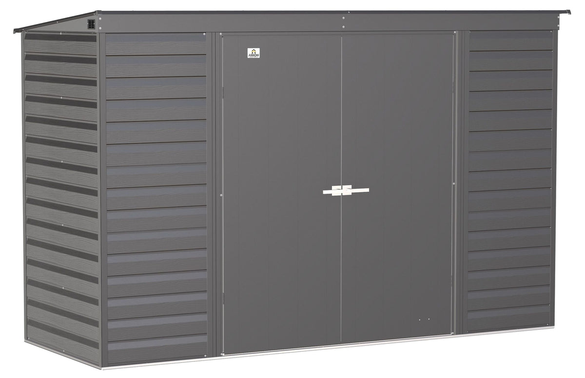 Arrow Select Galvanized Steel Storage Shed, Charcoal, 10-ft x 4-ft