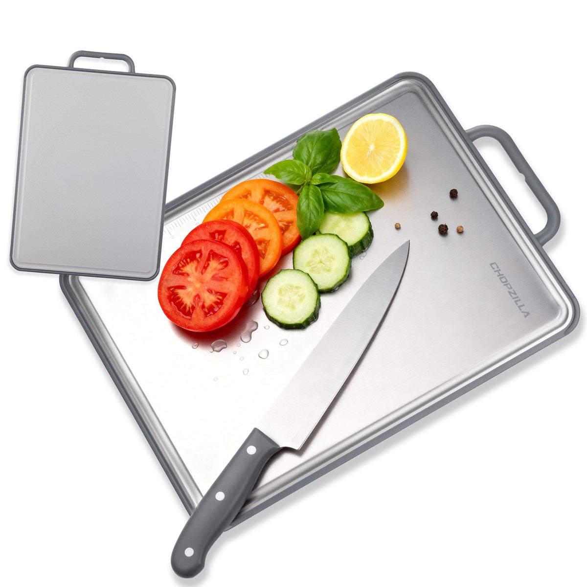 As Seen On TV Chopzilla Titanium Dual Sided Cutting Board with Handle, Non-Slip, 15.7-in