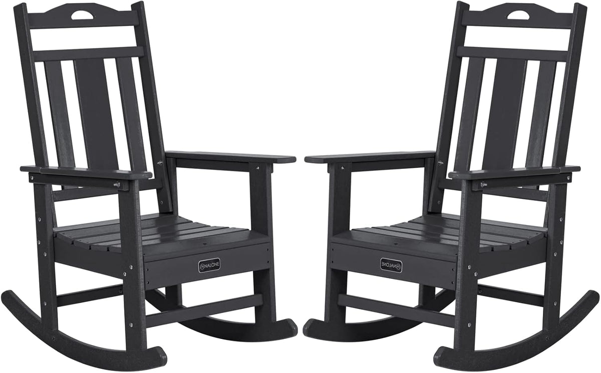 Outdoor Rocking Chairs Set of 2, HDPE All Weather Resistant Rocking Chair for Porch, Oversized Patio Rocker Chair for Adult, Outdoor Rockers for Garden Lawn
