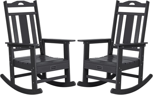 Outdoor Rocking Chairs Set of 2, HDPE All Weather Resistant Rocking Chair for Porch, Oversized Patio Rocker Chair for Adult, Outdoor Rockers for Garden Lawn