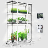 Barrina Mini Greenhouse with LED Grow Light for Indoor Plant, 4-Tier Portable Metal Plant Stand with Wheels, Plant Shelf with Tent, 6Pcs Plant Light with Timer and Thermo-Hygrometer, 35.4x13.8x59IN image 2