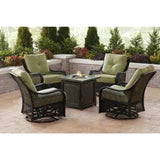 5-Piece Steel Patio Fire Pit Conversation Set with Navy Blue Cushions, Swivel Gliders and Square Fire Pit Table image 4