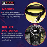 K Tool International 42′′ Belt Drive Drum Fan; Industrial, Garage, Shop, High Speed 2-Speed, Durable, Cut-Off Protection, Easy Mobility Rubber Wheels; SAFETY YELLOW KTI77743 image 4