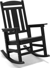 Rocking Chair Outdoor, Weather Resistant Poly Plastic Rocker Chairs, 350lb Heavy Duty, Oversized Porch for Adult, High Back Smooth Chairs Outdoor & Indoor, Black 1Chair