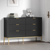 Black Dresser for Bedroom, Modern 6 Drawer Dresser, Chest of Drawers Closet Organizers and Wood Storage Clothes, White Dresser with Golden Handles for Living Room, Hallway image 3