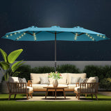 Double Sided Patio Umbrellas - 15ft Solar Lights LED Lighted Outdoor Extra Large Market Table Umbrella with Base Included, Oversized Umbrella for Deck, Pool, Backyard (Beige) image 2