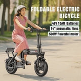 14 in Electric Bike with Dual Front Suspension 500W Folding Ebike, Up to 25Miles 20MPH, 48V Removable Lithium-Battery, 14 in Foldable Commuting... image 4